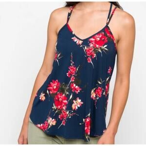 Papermoon Basima Back Detail Silky Cami Top Navy Floral Plus Size 3X
